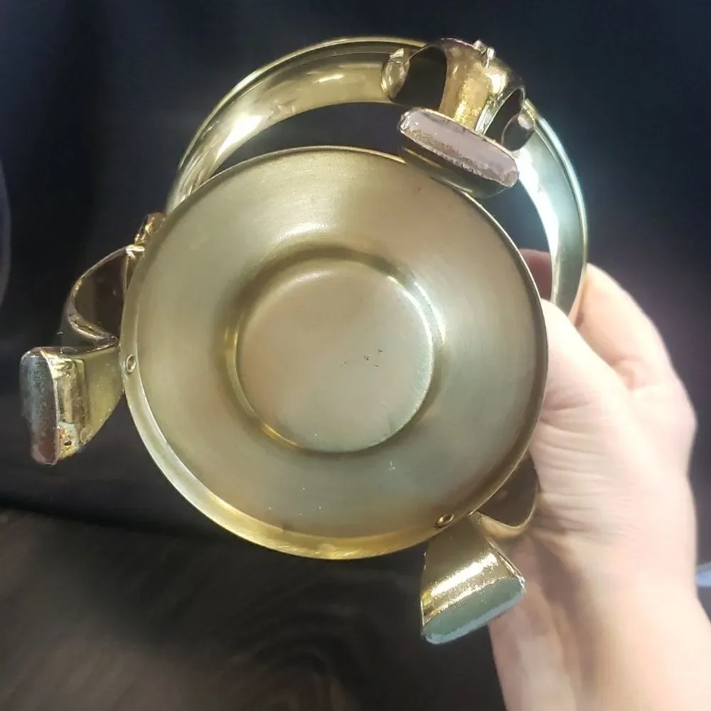 Princess House Brass Glass Coffee Carafe Tea Pot w/ Warming Stand Candle Holder